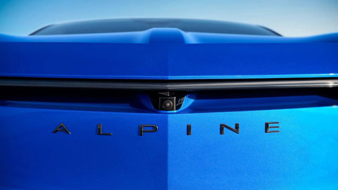 Alpine Badge On Rear Of Blue Alpine A390