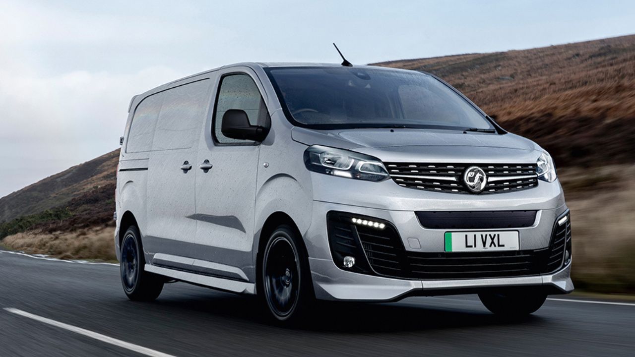 Silver Vauxhall Vivaro Electric driving in the motorway