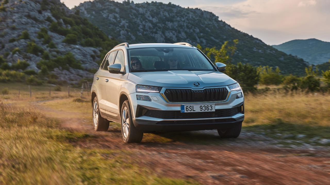 Silver Skoda Karoq Exterior Front Driving Off-Road