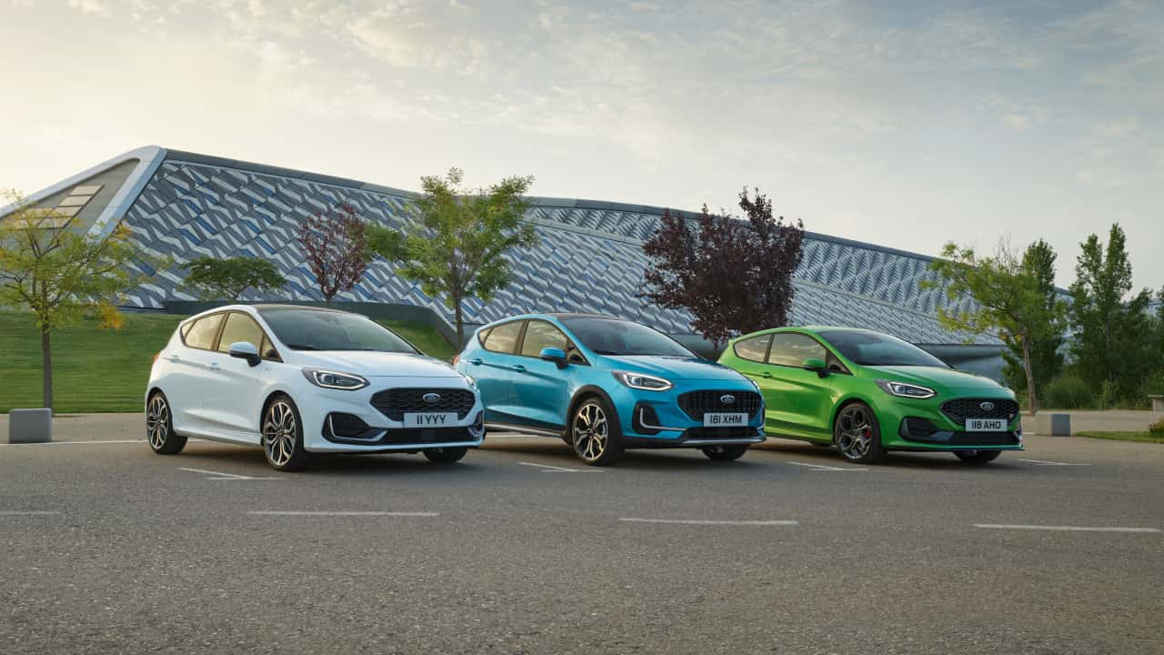 White, Blue and Green Ford Fiesta Models