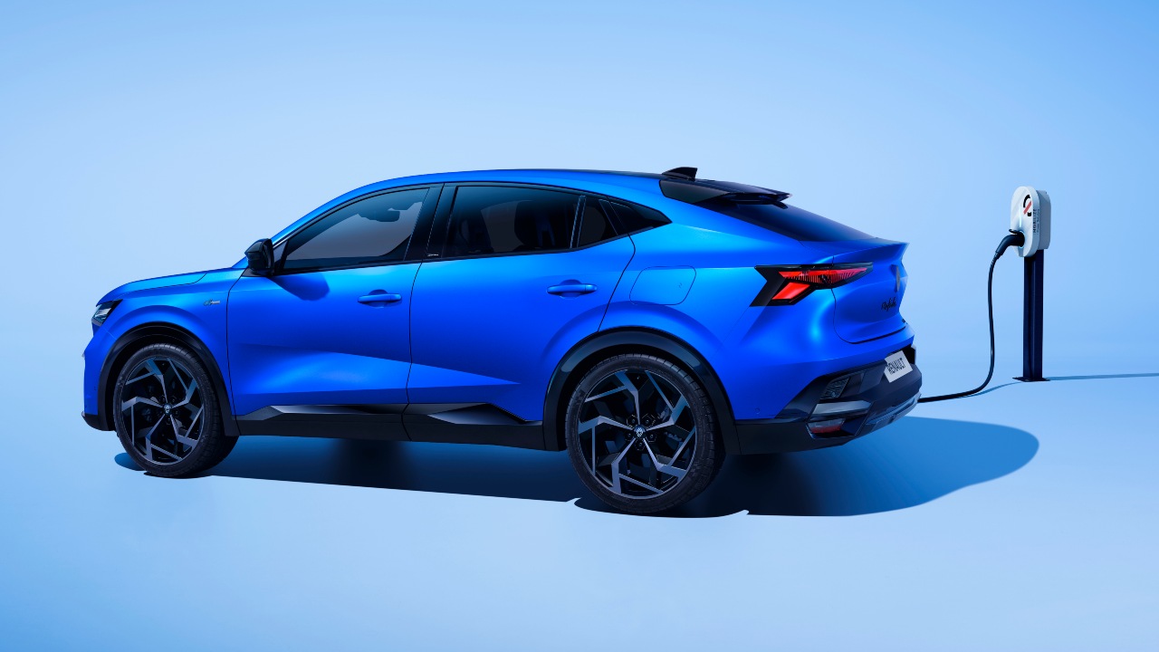 Blue Renault Rafale Exterior Rear Charging in Studio