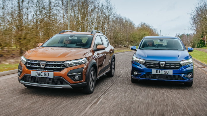 Orange Dacia Sandero Stepway and Blue Dacia Sandero