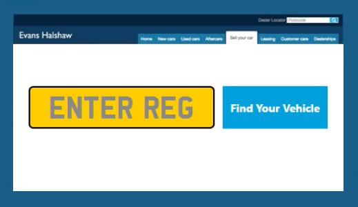 Entering your car registration into the Sell Your Car valuation tool.