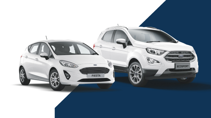white ford fiesta and white ford ecosport, graphic