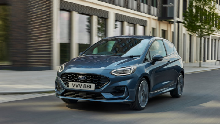 Blue 2022 Ford Fiesta Van Driving
