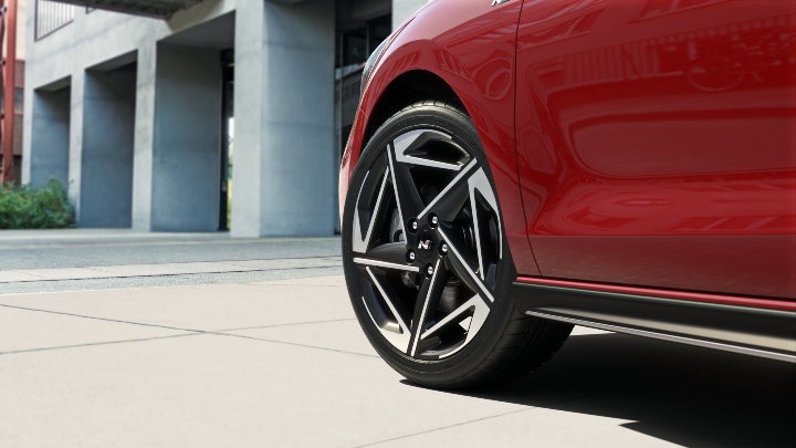 Red Hyundai i30 N Line close up wheel  