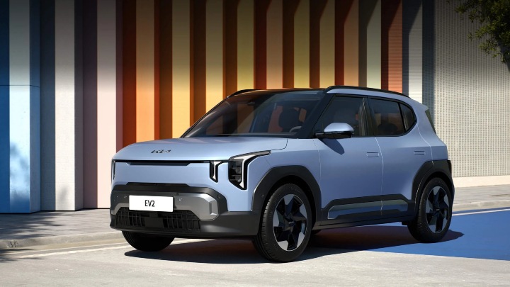 Blue Kia EV2 Exterior Front Static