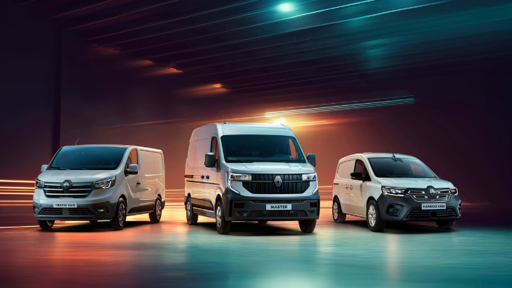 Line-up of Renault Pro Vehicles Inside a Warehouse