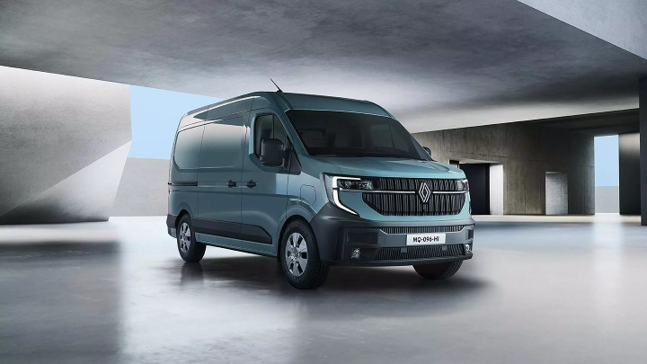 Blue Renault Master Van Exterior Front in Underground Car Park