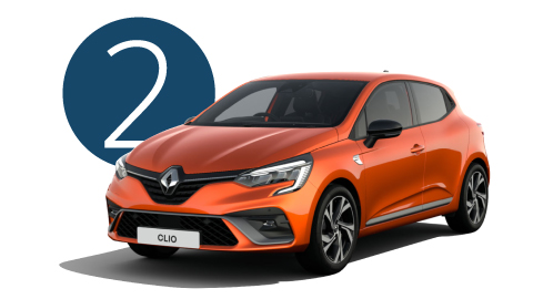 Orange Renault Clio Exterior Front in Studio with Step 2 Background