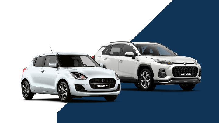 White Suzuki Swift and White Suzuki Across