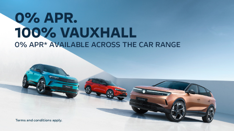 Three Vauxhall Models In Studio With Promotional Messaging